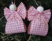 Angel Christmas Ornaments Pink and White Plaid Paper Ribbon Angel Tree Ornaments Set of Two