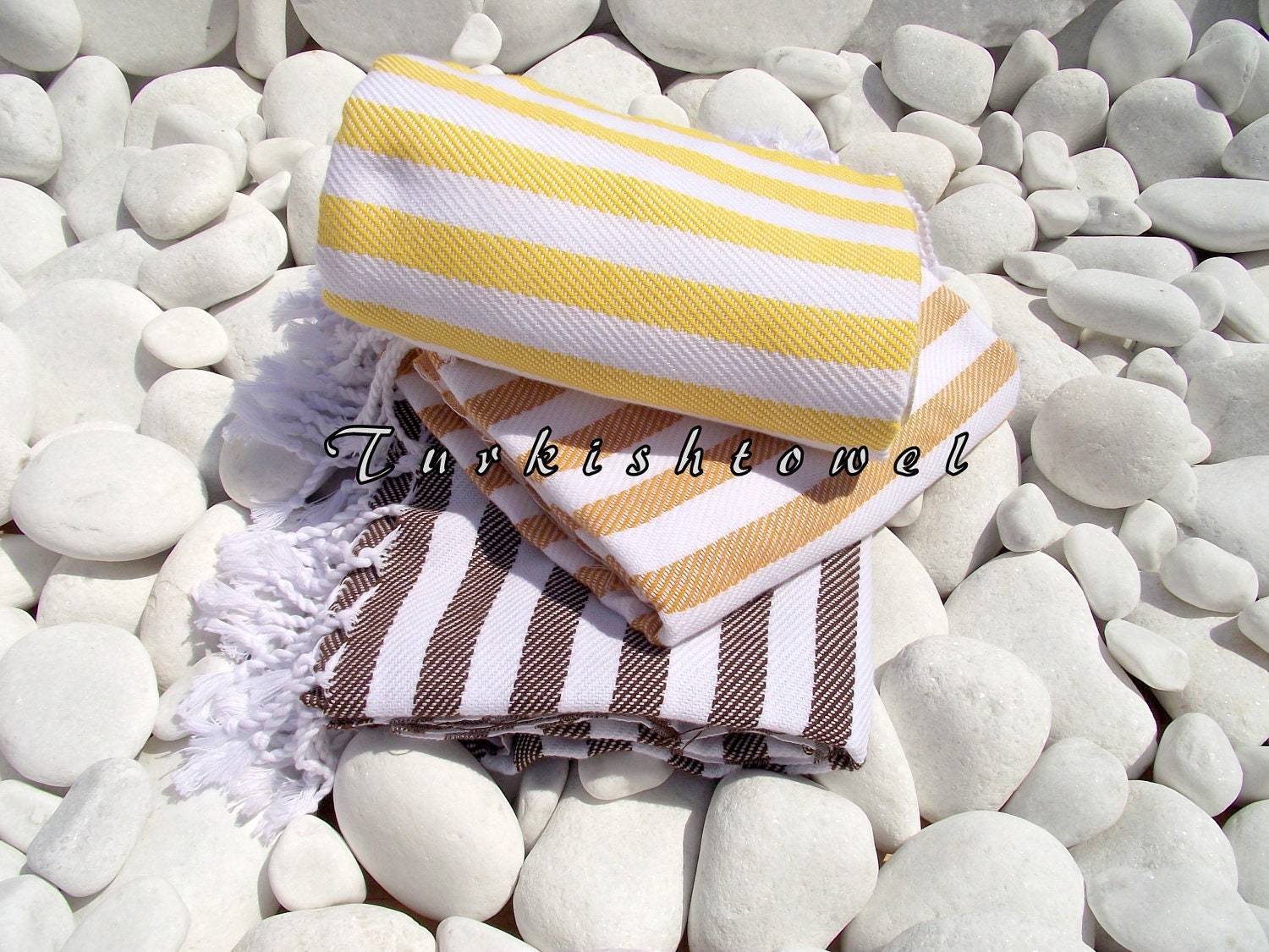 Turkishtowel-Soft-Best Quality Pure Cotton,Hand Woven,Bath,Beach,Spa,Yoga,Travel Towel or Sarong-Yellow and White Stripes