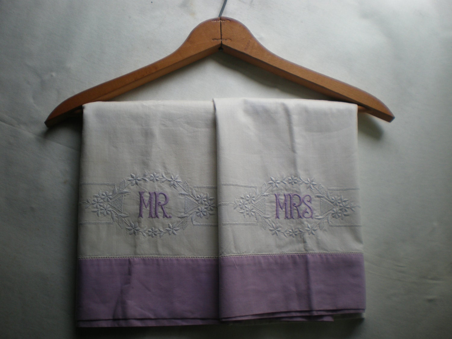Vintage Embroidered Mr. and Mrs. Pillowcases