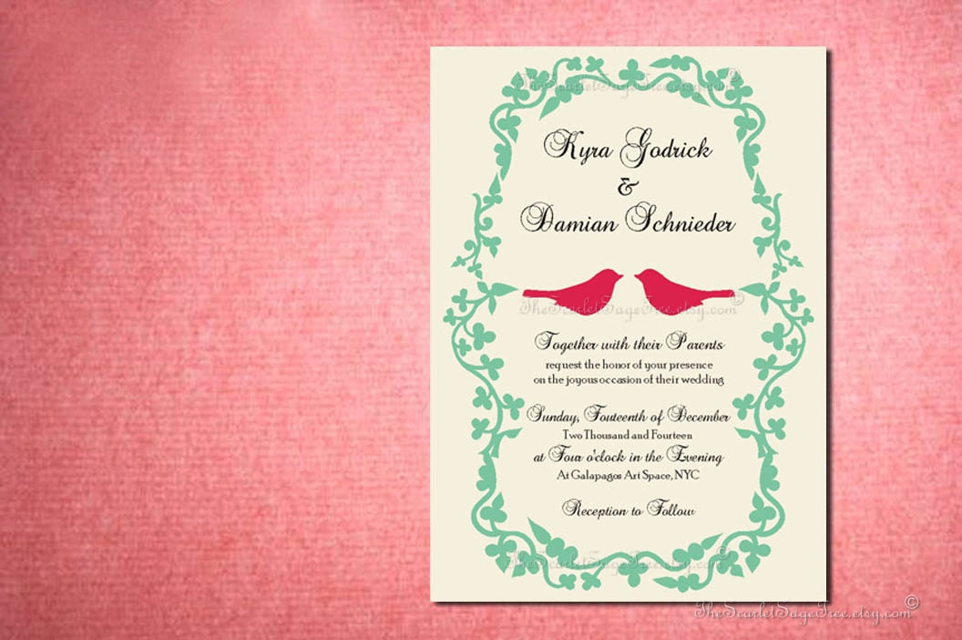 Diy PRINTABLE LOVEBIRD GROVE Invitation Wedding Engagement Anniversary Party Shower Custom Design Template Pdf Paper Goods Digital Modern