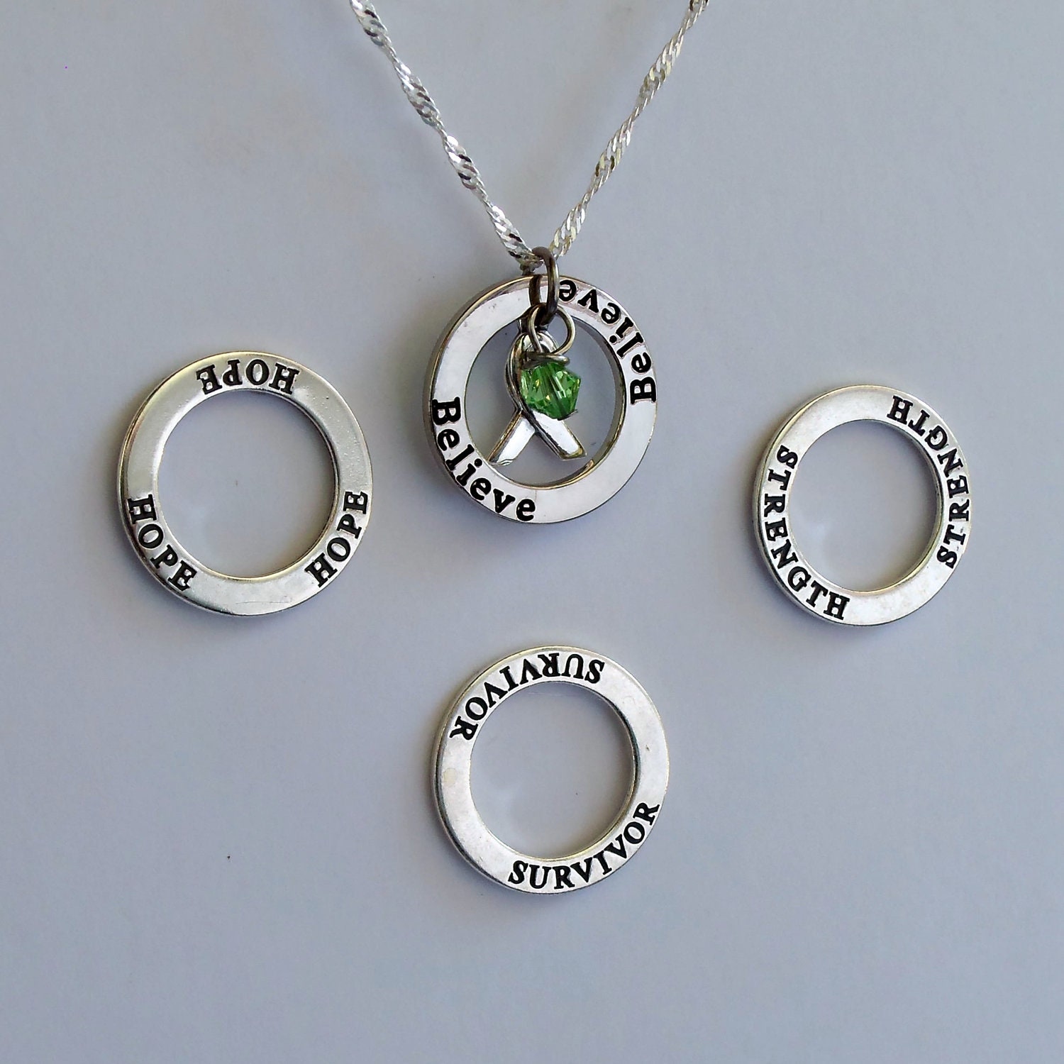 Strength- Survivor - Hope - Believe - Custom Lyme Disease, Babesia, Celiac Disease Awareness Inspirational Necklace - Sterling