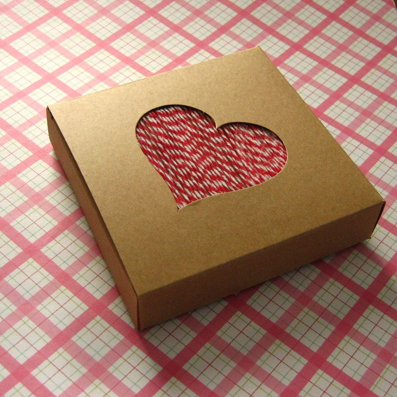 10 Kraft Gift Boxes Heart Cutout Window 4 3/8 x 4 3/8 x 1 inches
