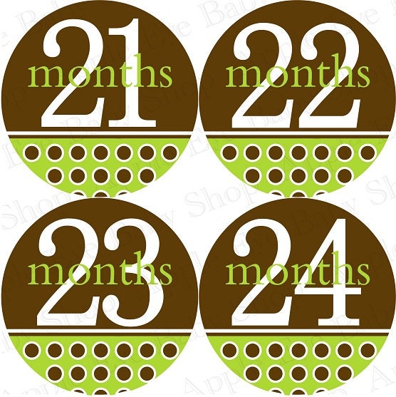 13 to 24 Monthly Onesie Stickers 2nd Year Neutral JK BABIES (green.brown.white) Capture how your baby is growing