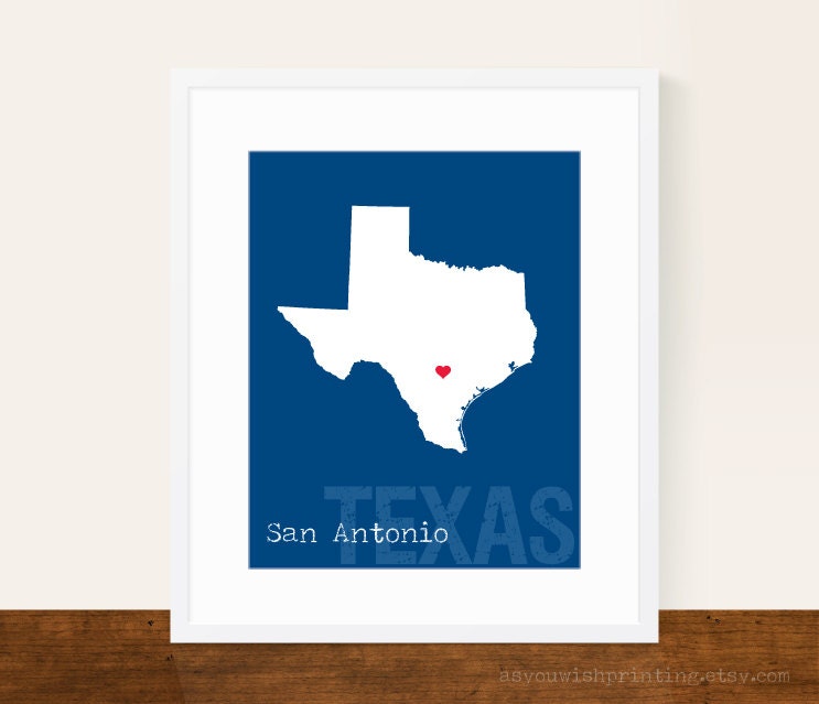 Custom Texas, Personalized State Print, State Love, State Map, Country, Heart, Silhouette, 8 x 10 Wall Art Print