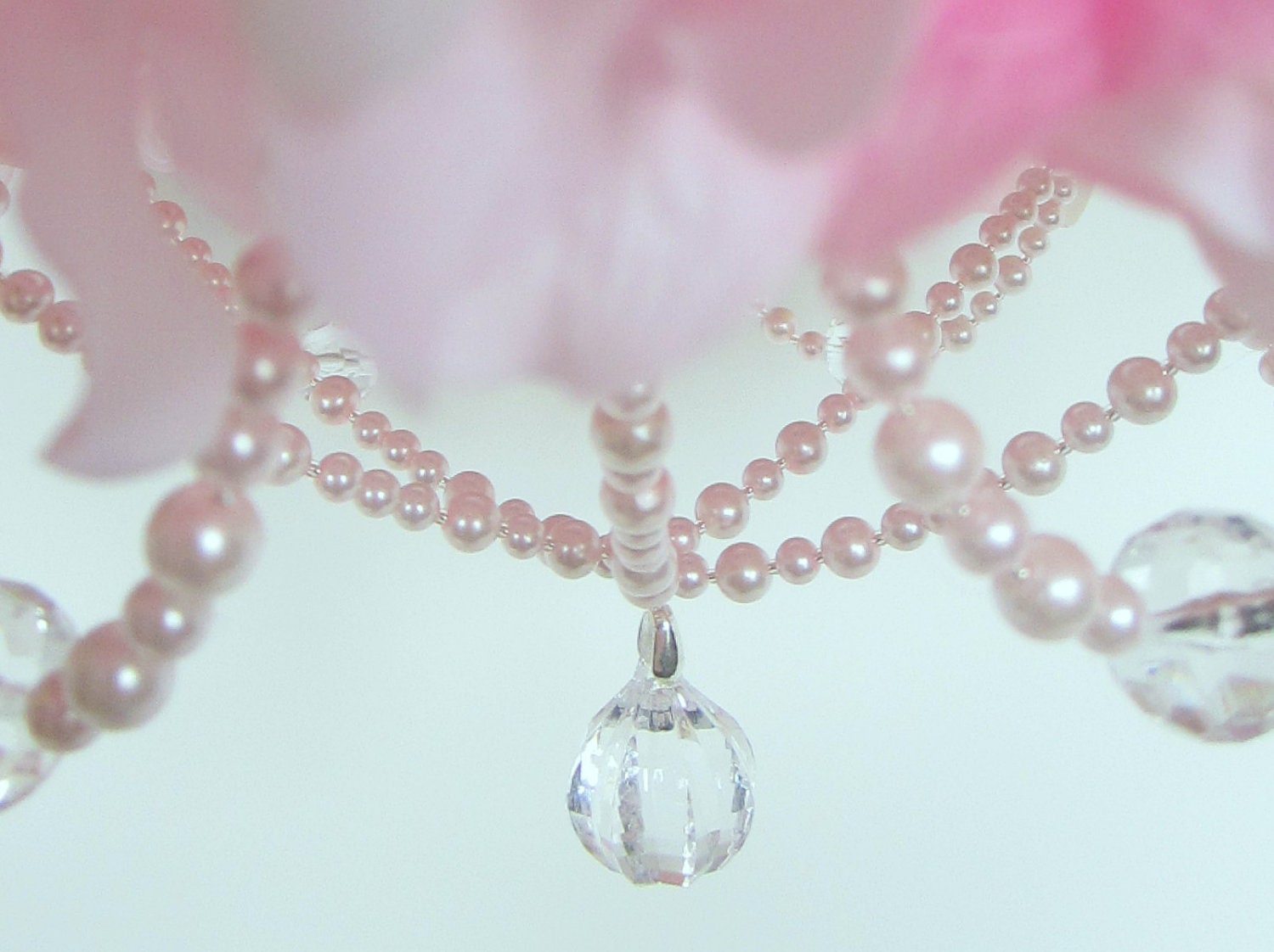 Baby Mobile Flower Crib Mobile Floral Chandelier Shabby Chic Pink Baby Girl Nursery Decor Pearls
