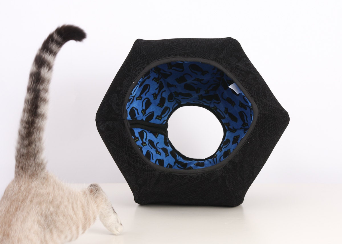 Cat Ball a Modern Hand Made Bed in Black and Blue Kitties