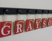Red Nursery Letters Personalized for GRAYSON Name Sign Includes 7 Hooks in Navy Blue