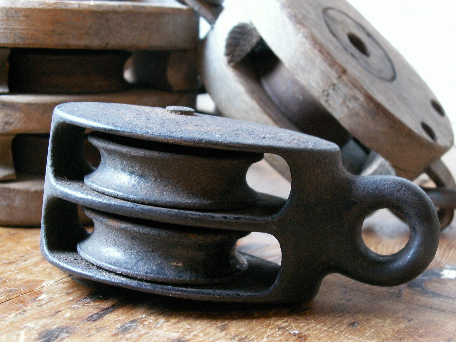 Vintage Small Iron Block and Tackle Pulley - Nautical Decor