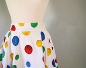 1950s Polka Dot Cotton Skirt / Red Blue Yellow White
