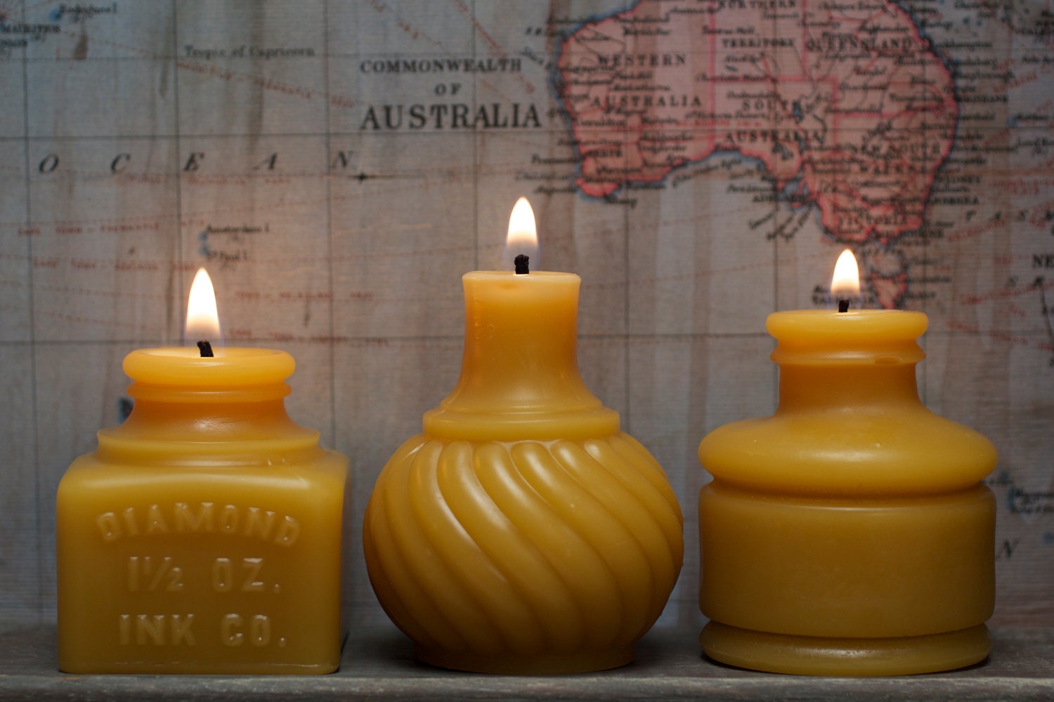 Beeswax Candle Collection - Ink Well Trio - Late 1800's