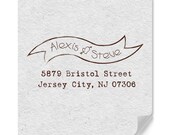 Customizable Address Rubber Stamp With Hand Drawn Banner And Heart Graphic