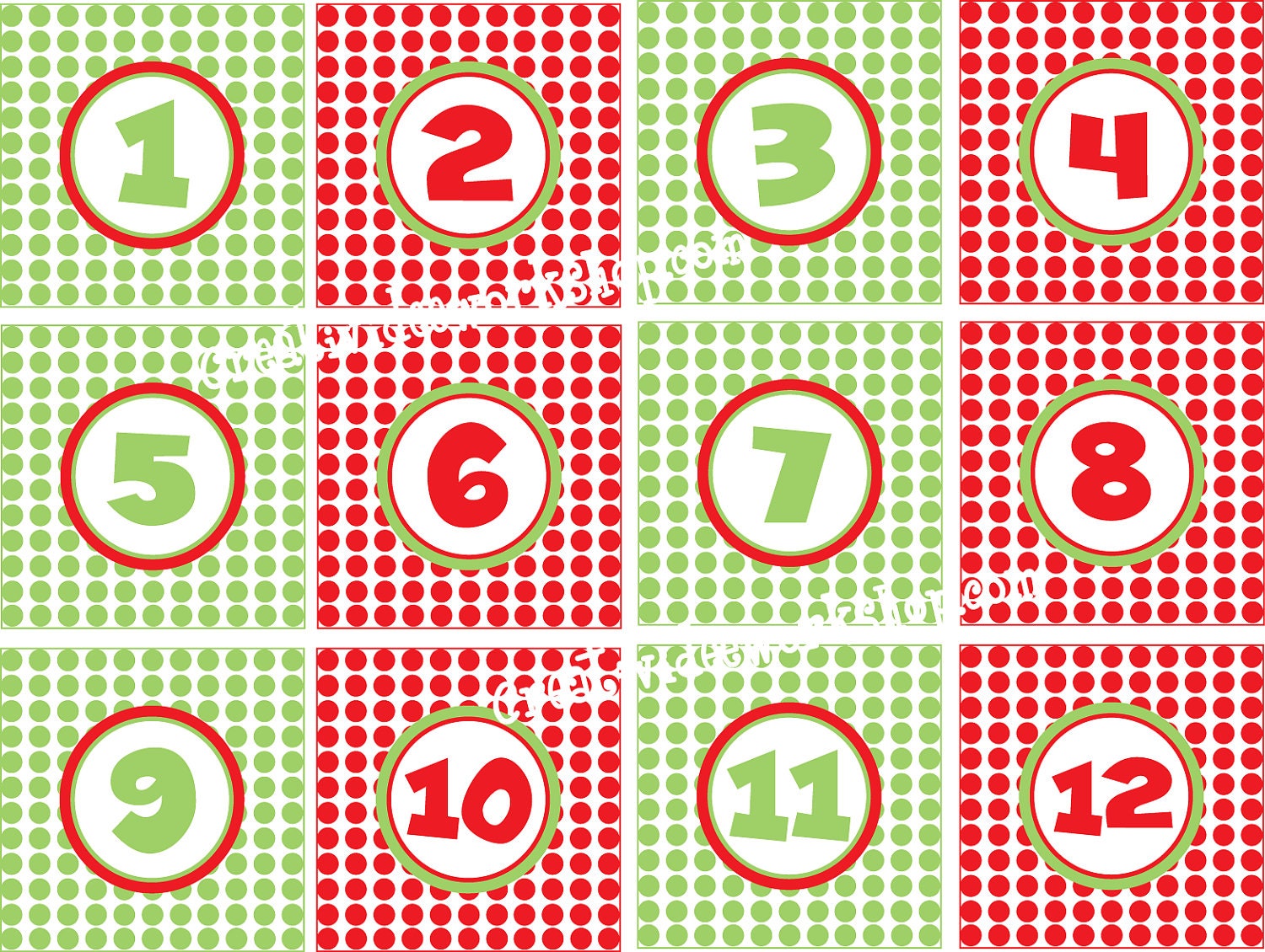 Printable Holiday or Advent Calendar Countdown - 24 Numbers & Matching Daily Activity Cards- Polka Dots and Stripes