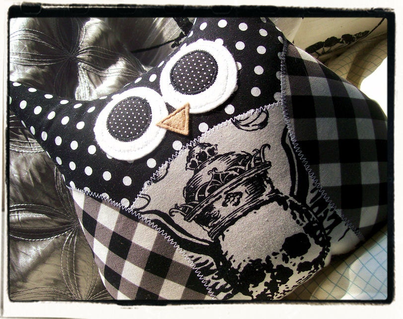 Owl Plushie - Pillow - Black, White Skull w/ Wings - Gingham - Dots