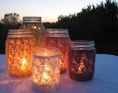 Mason Jar Wedding Decorations - Candle Holder / Vase - Green / Yellow / Purple / Multicolored - Set of 5