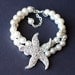 Bridal Pearl Rhinestone Bracelet Double Strand STARFISH Crystal Beach Wedding Jewelry BL009LX