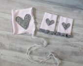 Girls photography prop pink and gray hat and legwarmers set, newborn photo props, baby photography