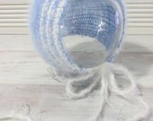 Newborn boy baby blue soft angora photo prop hat, newborn photography props