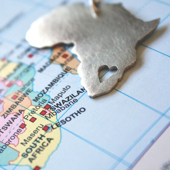 African Pendant Africa Necklace Continent Pendant sterling silver Map of Africa African Love