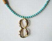 Blue green magnesite, bamboo and gold chain necklace