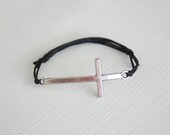 Large Sideways Cross Bracelet or Anklet, Tibetan Silver