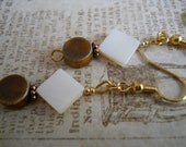Rustic Cocoa Brown Mother of Pearl Shell Earrings White Ivory Copper Beaded Jewelry