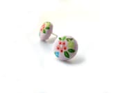 Flower fabric button earrings