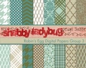 Robin's Egg Digital Paper Collection Group 3: 16 Individual 12x12" 300 dpi digital scrapbook papers