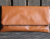SPRING SALE 30% OFF Clutch Handbag Purse Fold Over Vegan Faux Leather Tangerine Orange
