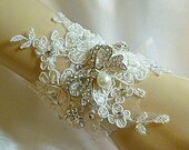 Kimberley ..  Lace, crystal and pearl bridal cuff bracelet