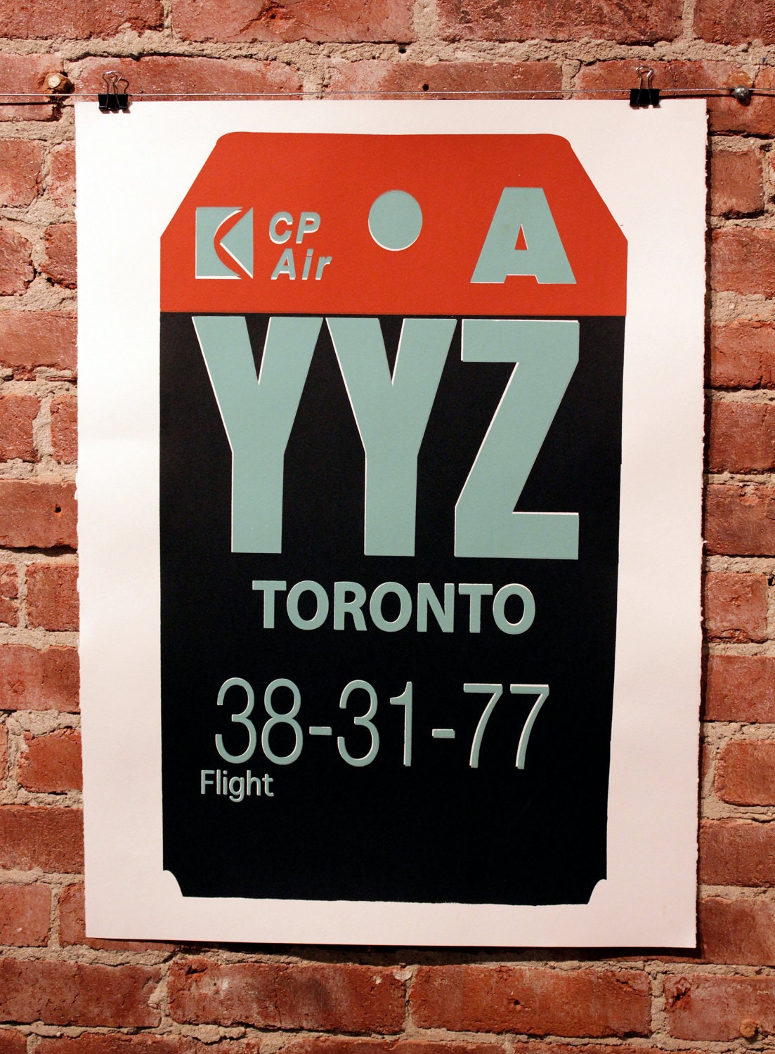 Retro Luggage Tag YYZ Print Seafoam and Red