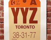 Retro Luggage Tag YYZ Print Burnt Sienna and Neon Orange