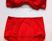 Cherry Red Lycra Swim Fabric with Padding and High Waist Bottom