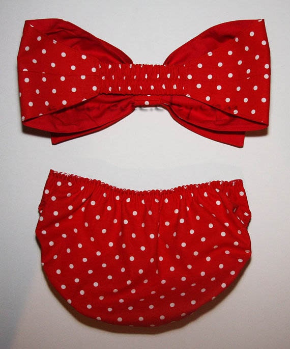 Red and White Dots Bow Bandeau Set