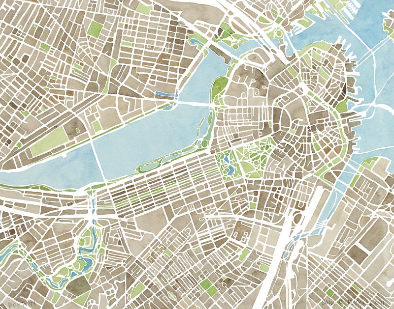 Boston Map Print 11x14 Large Print