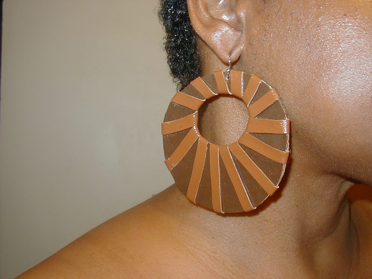Leather earrings, double leather hoops.