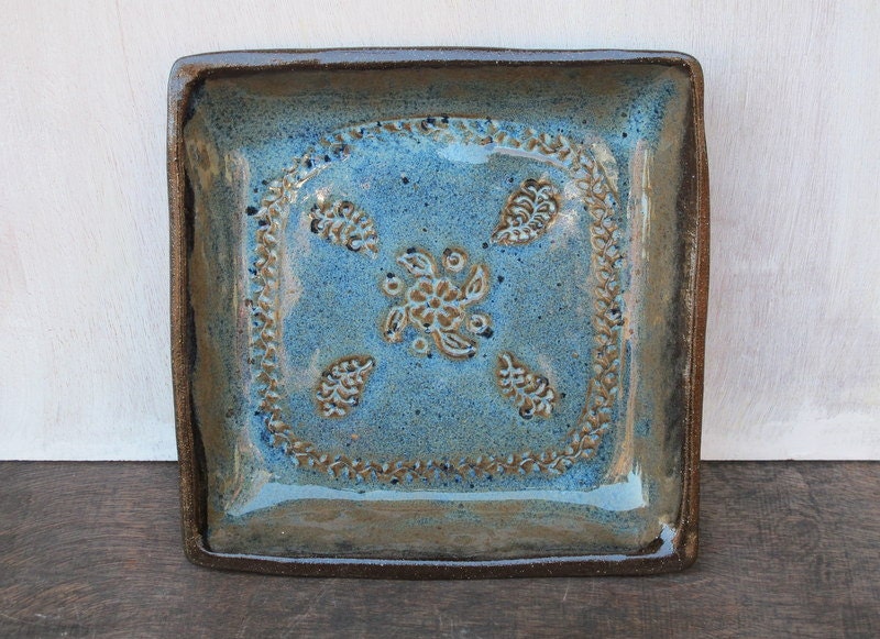 Ceramic Square Plate // Handmade Pottery Serving Dish // Rustic Blue