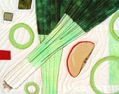 Kitchen Decor, Leeks Salad, Textile Art