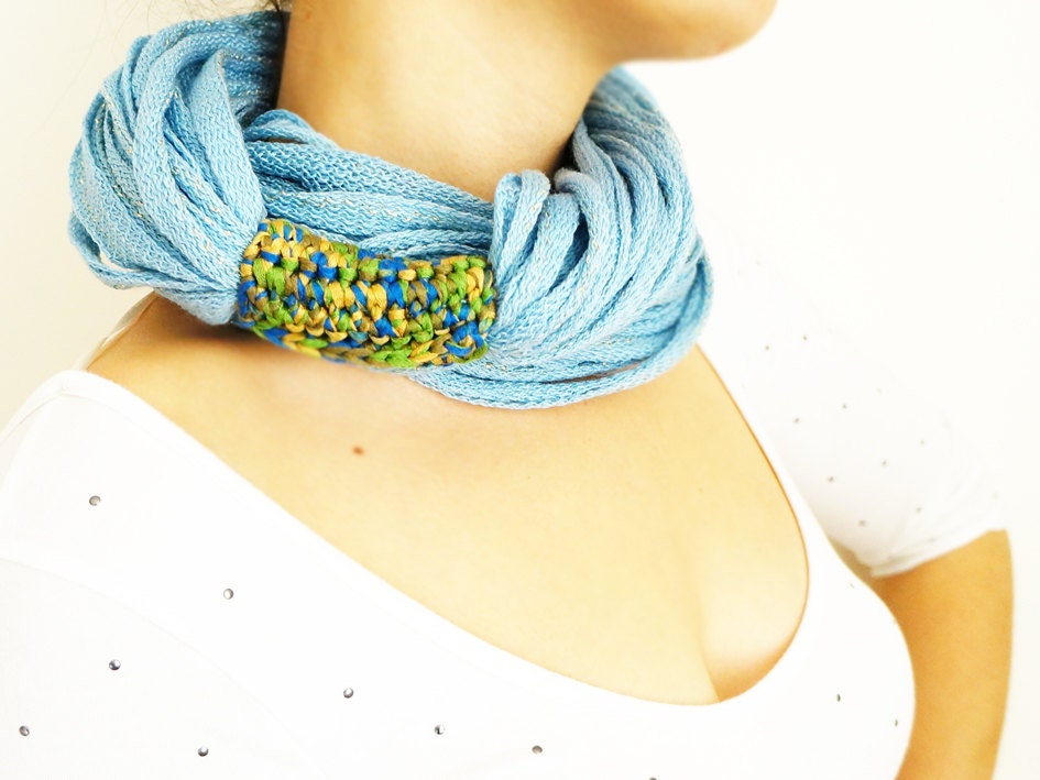 Handmade Infinity Eternity Scarf Noodle Scarves Cotton Fashion Neckwarmer Circle Necklace Chunky Cowl Baby Blue
