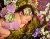 LAVENDER and MOSS GREEN Jeweled Angel Butterfly Wing Set - Straps Can be Added for Older Babies/Girls