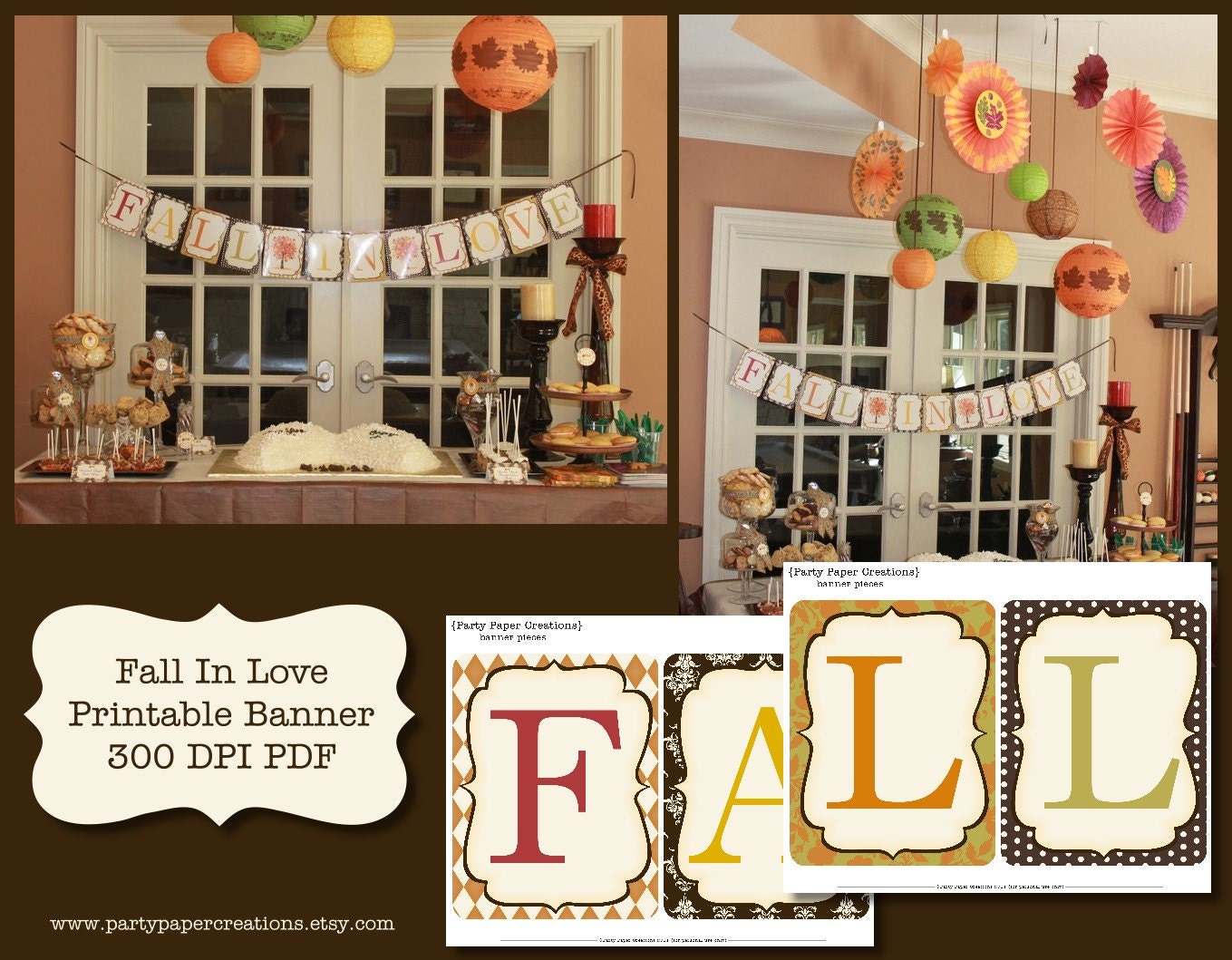 Fall In Love Bridal Shower or Wedding Printable Banner PDF Files  - INSTANT DOWNLOAD