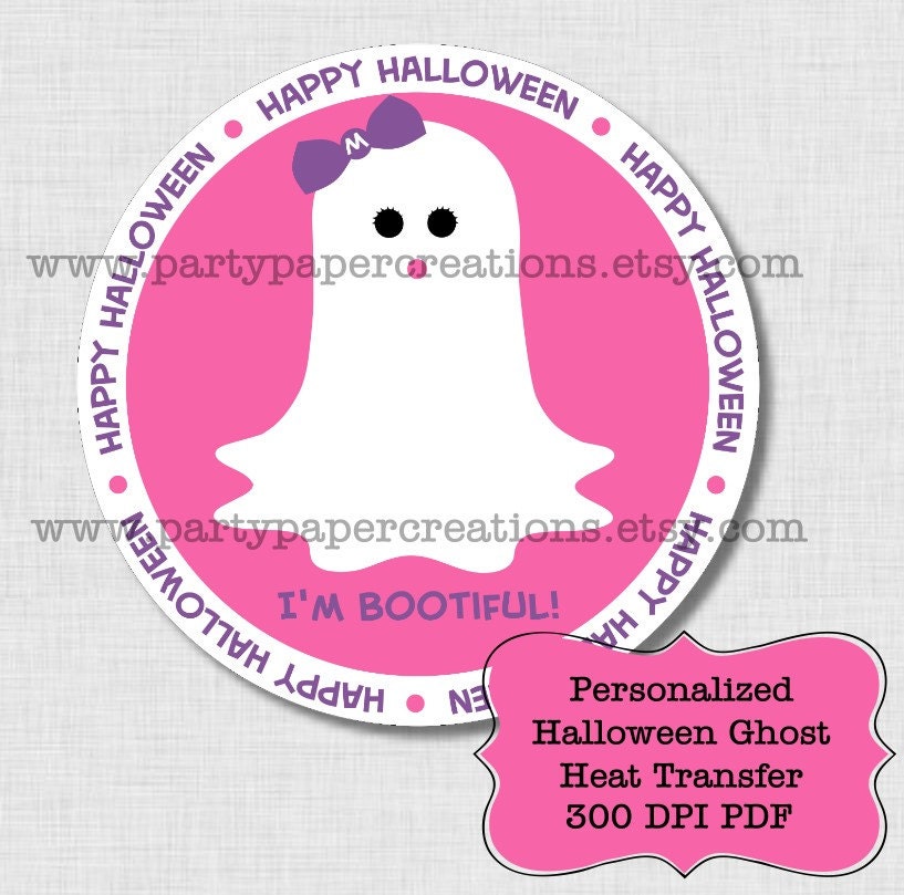 Personalized Halloween T shirt Heat Transfer - Girly Ghost DIY Printable PDF File - Pink Purple