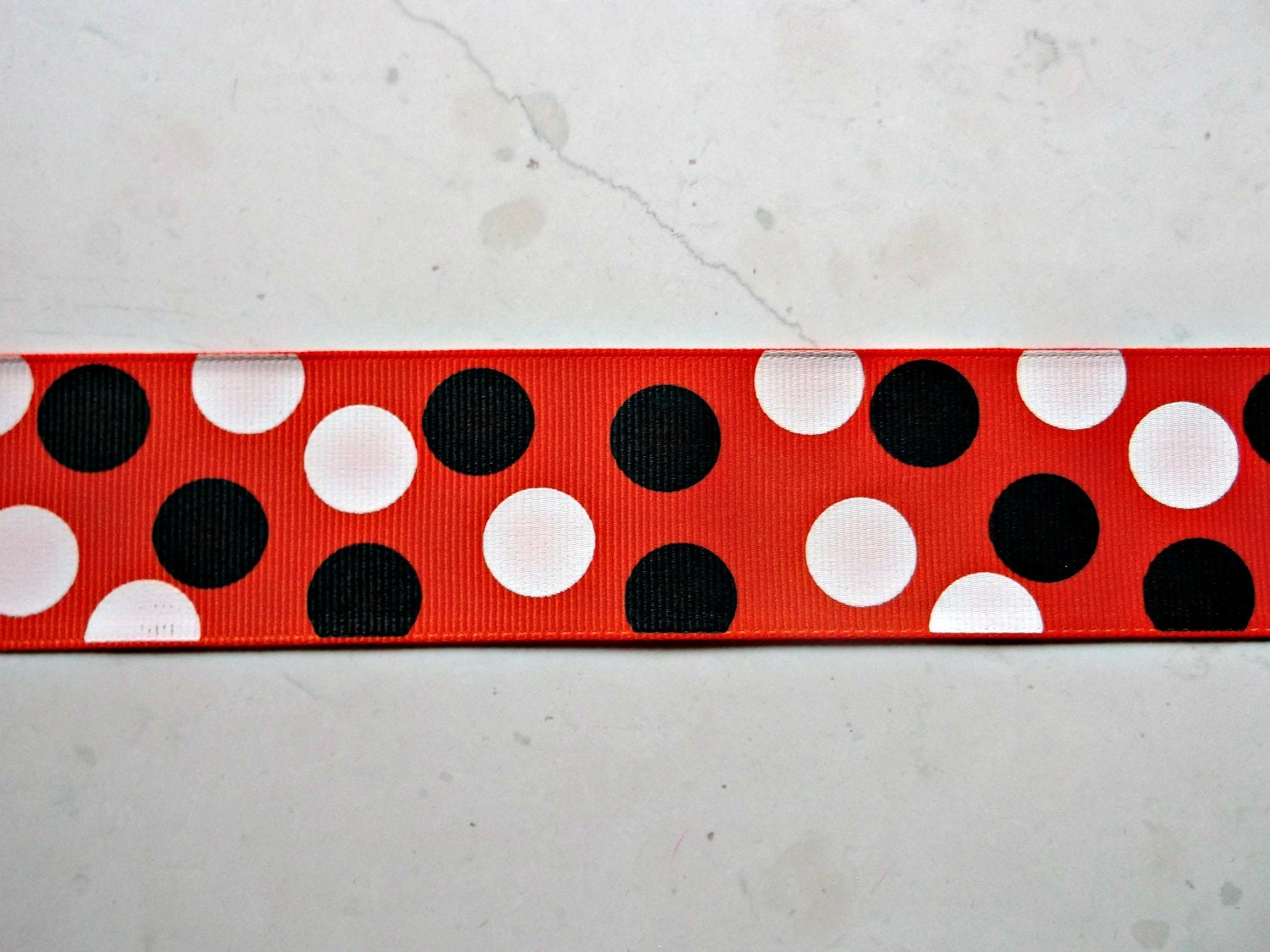 Black & white Halloween dots printed on orange 1 1/2" grosgrain ribbon- 5 yards Il_570xn