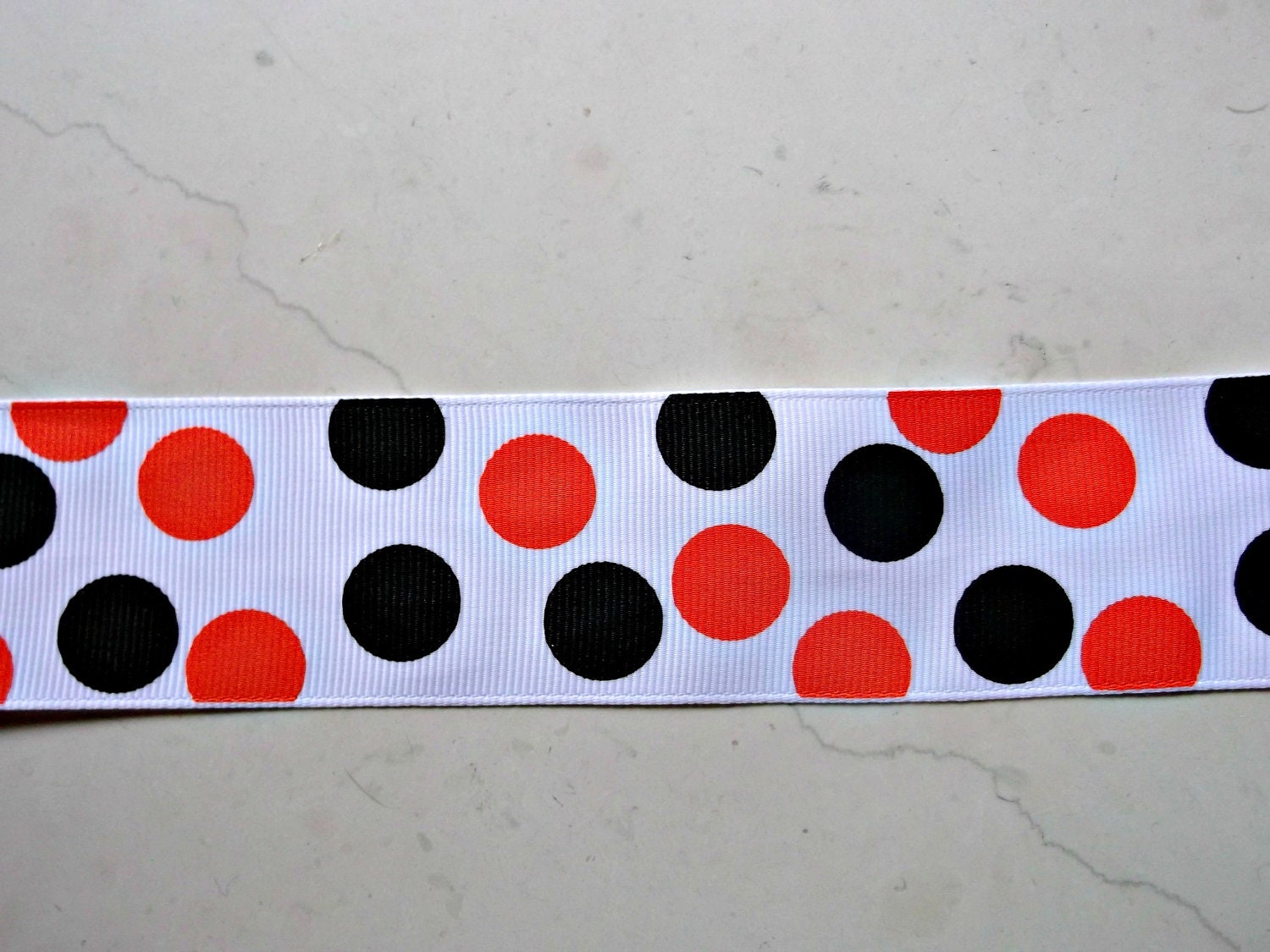 Black & orange Halloween dots printed on white 1 1/2" grosgrain ribbon Il_570xn