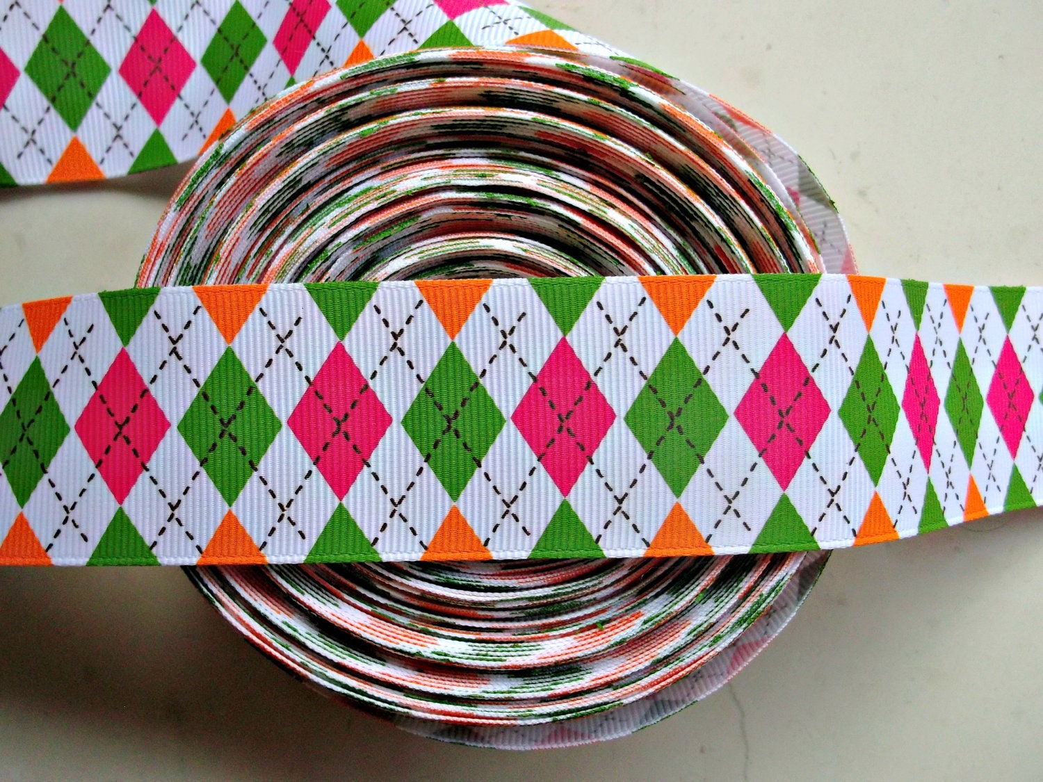 Homecoming argyle printed on white 1 1/2" grosgrain ribbon Il_570xn