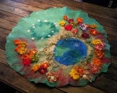 custom LARGE Hand felted embroided wool silk Waldorf Steiner pretend play story mat made to order
