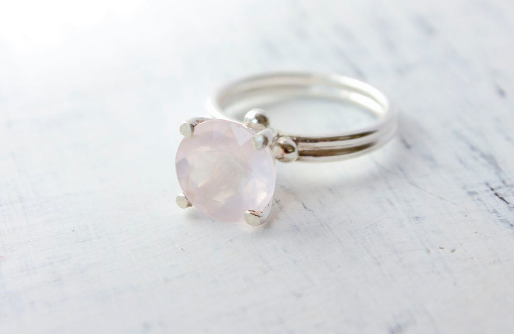 Rose quartz ring, sterling silver, gemstone, cocktail ring, pink, pastel, rose smoke - The Bliss Ring