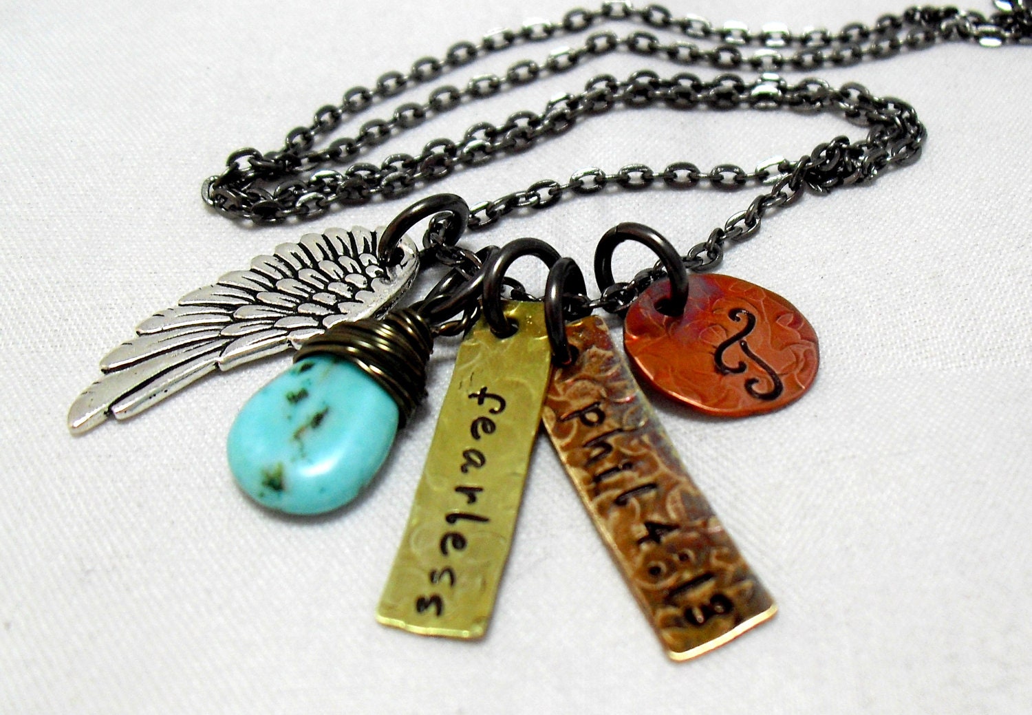 Monogrammed mixed metal, Personalize Multi Shape and Size Hand Stamped Disc Mommy Necklace