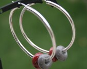 Sterling Silver Hoop Red Scarlet Gray Lampworking Beads