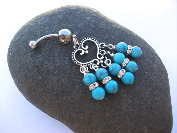 Turquoise Heart Belly Ring 14 Guage