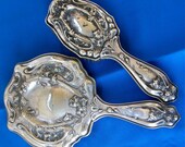 ART NOUVEAU GROOMING Set Beveled Mirror Brush Raised Floral Design
